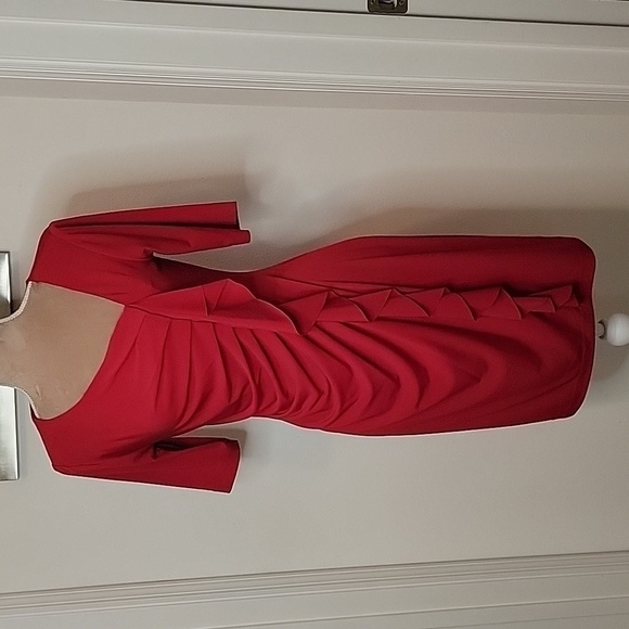 connected apparel, Red, Asymmetrical Neckline, Ruffled Dress, Size 8P, NWOT - Picture 1 of 10